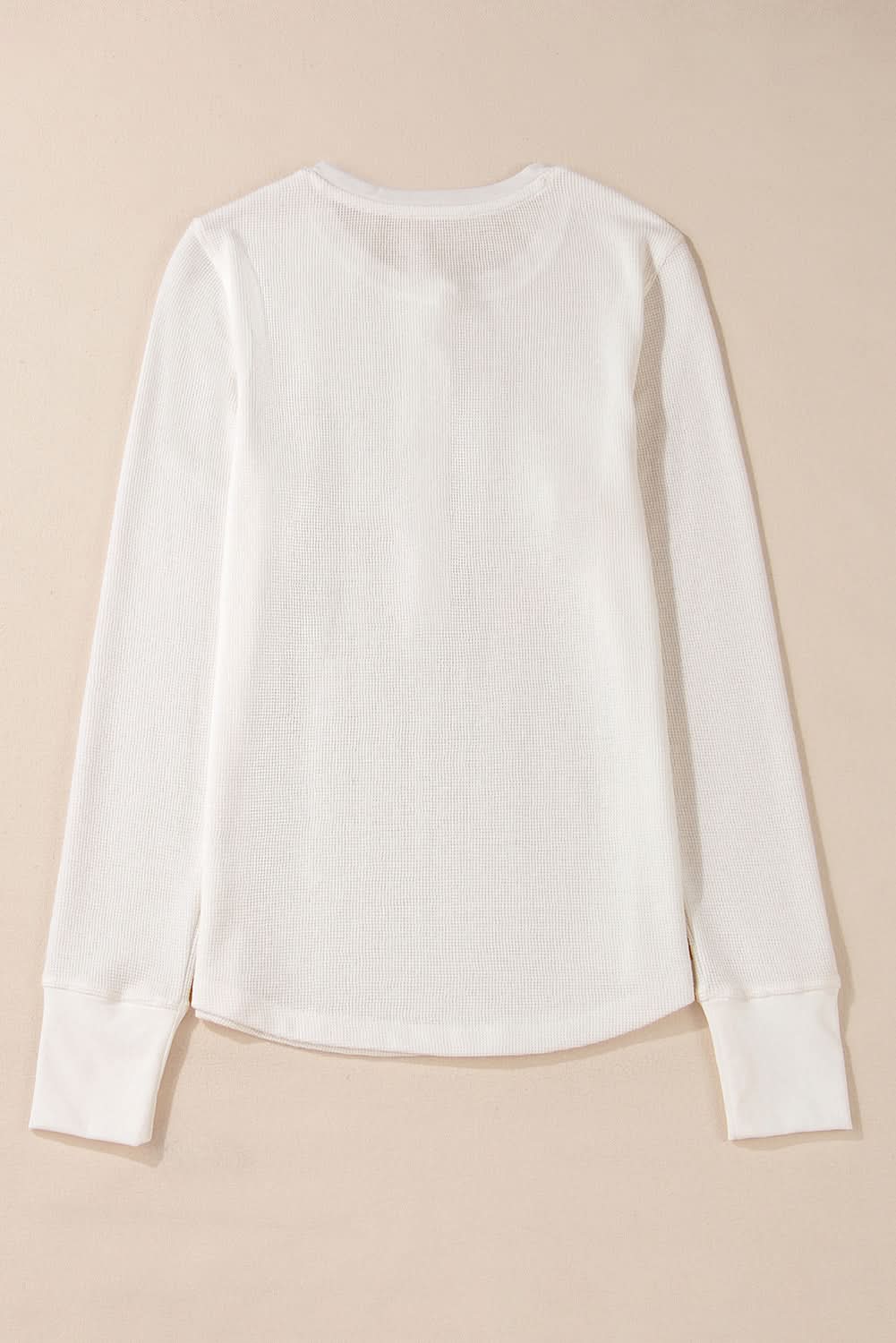 White Solid Color Waffle Half Button Long Sleeve Top - Love Salve